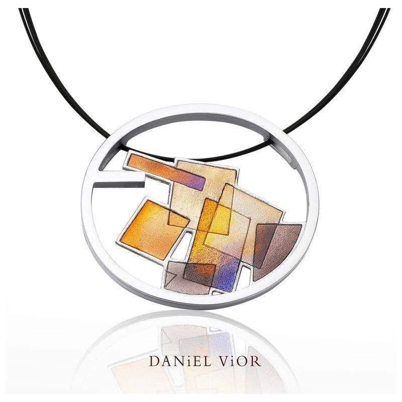 Women's mother-daughter necklaces-Interseccions Orange/Brown Enamel Necklace - 766860