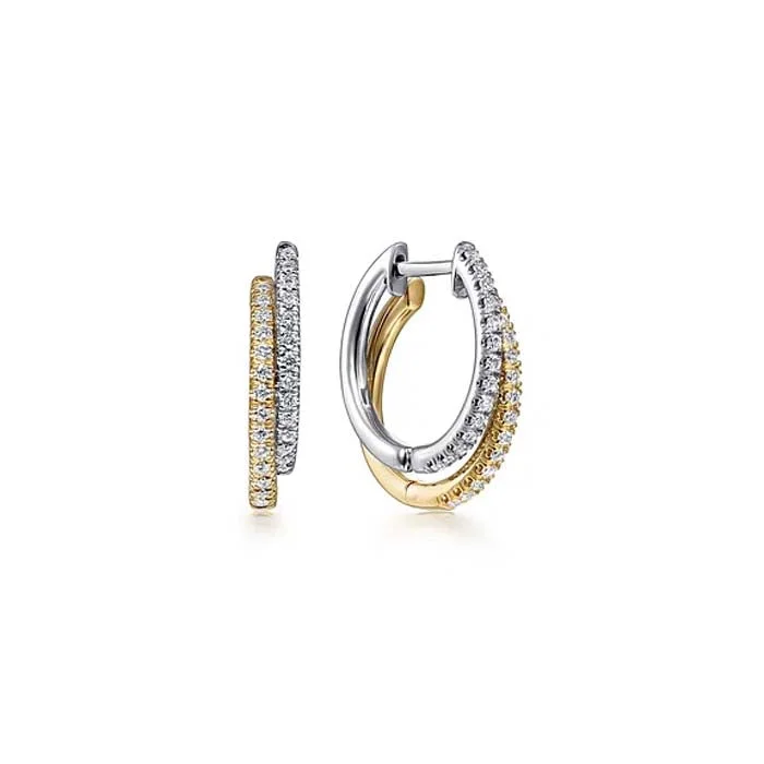 Women's celestial earrings-Gabriel & Co Lasso Diamond Huggie Earrings in 14K Yellow and White Gold