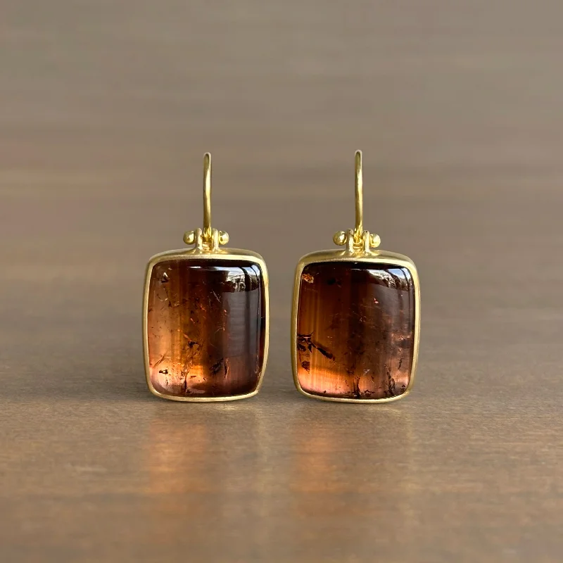 Women's birthstone earrings-Pinky Brown Tourmaline Rectangle Earrings