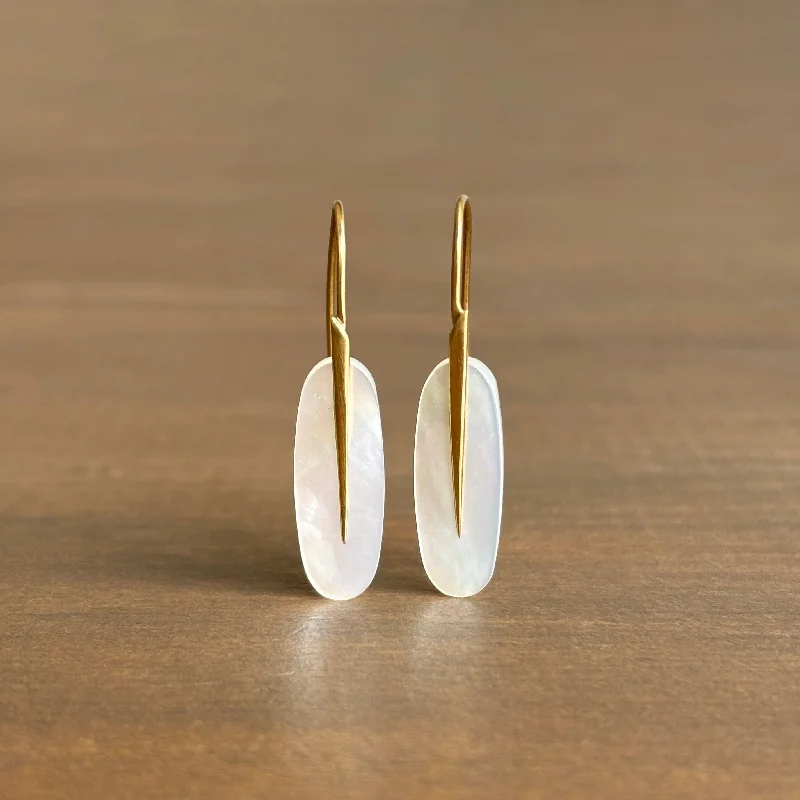 Women's DNA earrings-Small White Mother of Pearl Feather Earrings