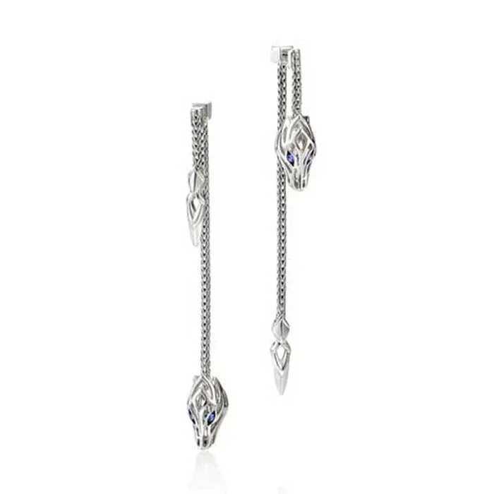 Women's evil eye earrings-John Hardy Naga Drop Earrings with Blue Sapphires in Sterling Silver