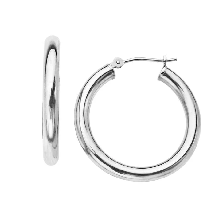 Women's everyday earrings-Mountz Collection 3 x 25mm Round Tube Hoop Earrings in 14K White Gold