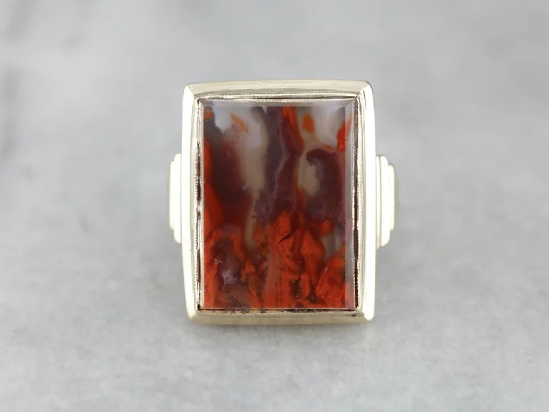 Women's anniversary rings-Men's Morocco Crimson Seam Agate Statement Ring