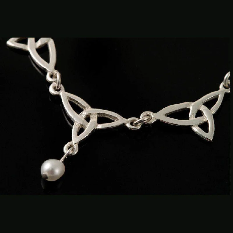 Trendy women's necklaces-Silver or Gold Celtic Pearl Necklace - HP103-s