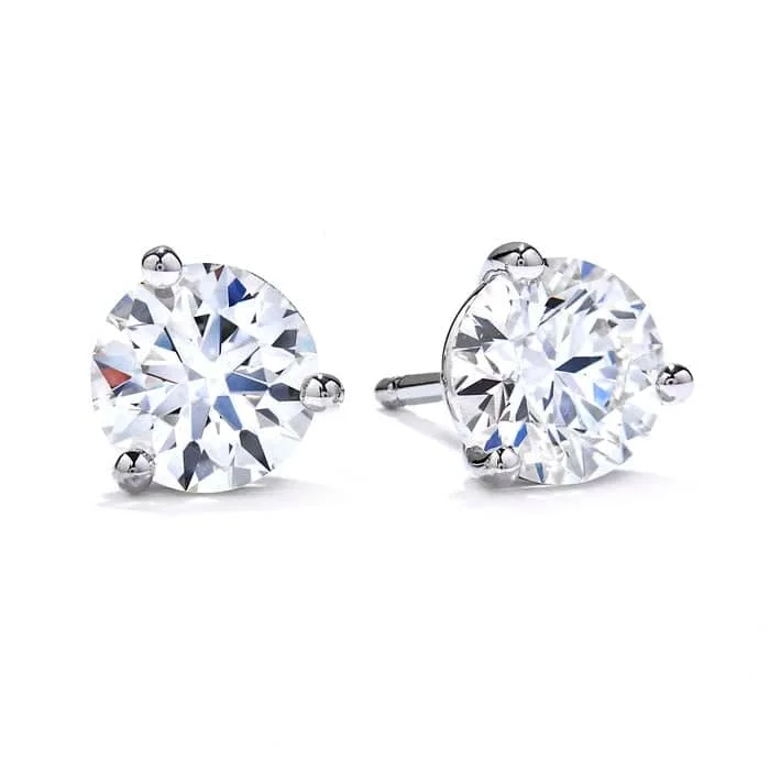 Women's art deco earrings-Mountz Collection .97-1.03TW Round Diamond 3-Prong Stud Earrings in 14K White Gold