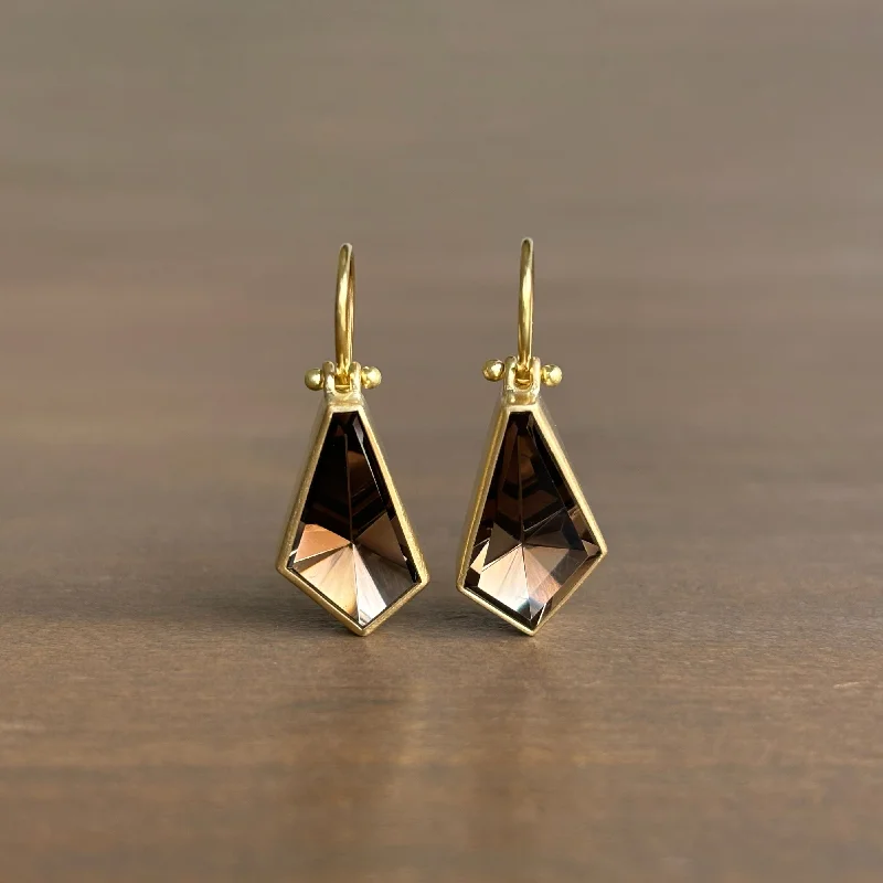 Affordable women's earrings-Geometric Smoky Quartz Kite Earrings