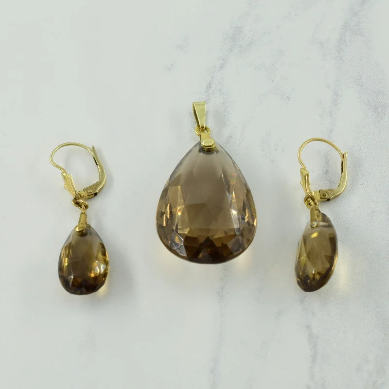 Women's Mother's Day rings-Smoky Quartz Pendant & Earring Set | 52.00ctw |