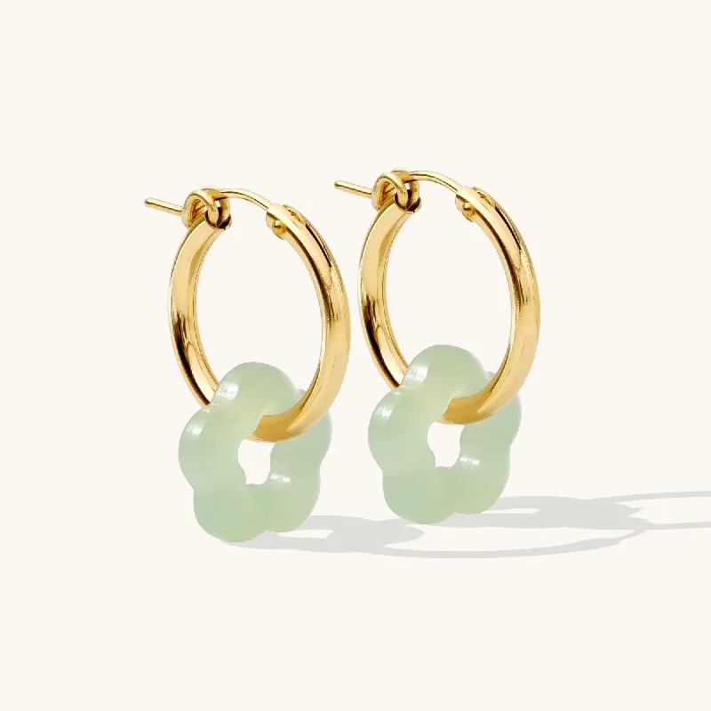 Women's hoop earrings-Jade Flower Hoop Earrings