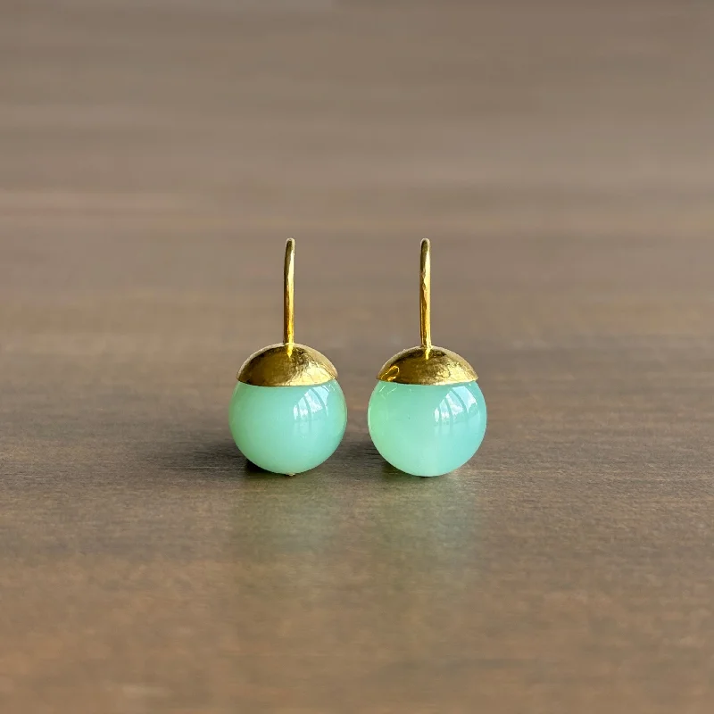 Women's rose gold earrings-Hammered Dome Chrysoprase Earrings