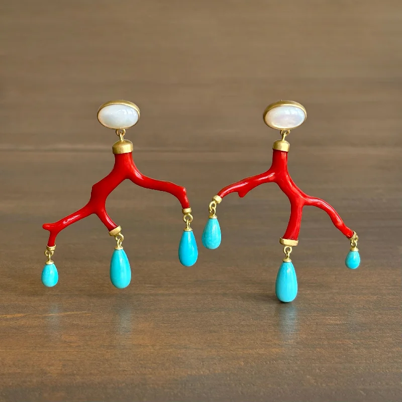 Women's chandelier earrings-Coral Branch Earrings