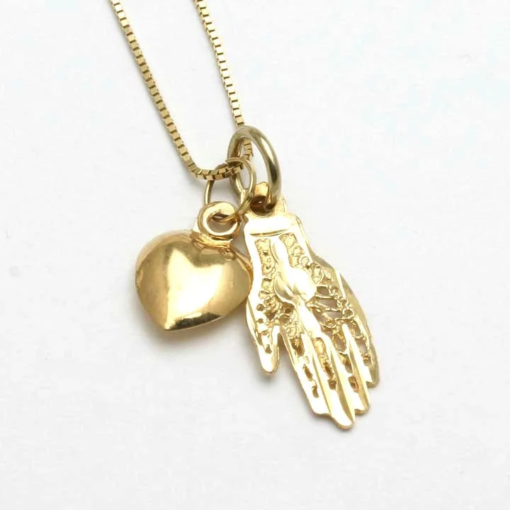 Women's seasonal necklaces-14k Yellow Gold Hamsa Filigree Heart Charm Necklace