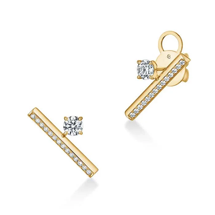 Women's Christmas earrings-Hearts On Fire Barre Single Diamond Pavé Climber Earrings in 18K Yellow Gold