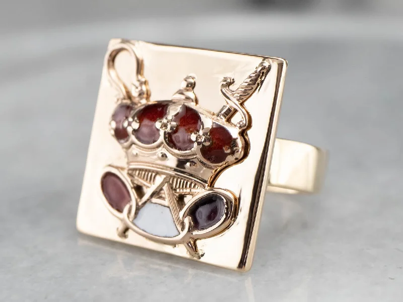 Women's charm rings-Gold Odd Fellows Statement Ring