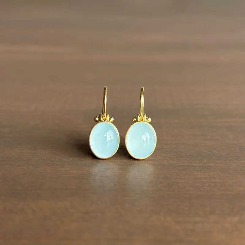 Women's ethical earrings-Oval Milky Aquamarine Cabochon Drop Earrings