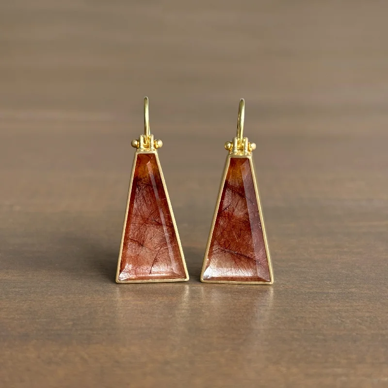 High-end women's earrings-Coppery Rutilated Quartz Trapezoid Earrings