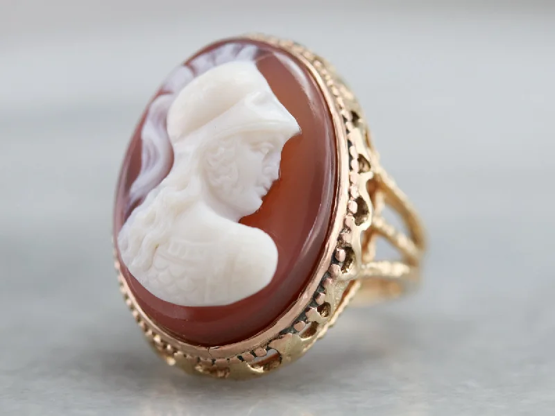 Women's K gold rings-Mid Century Spartan Cameo Ring