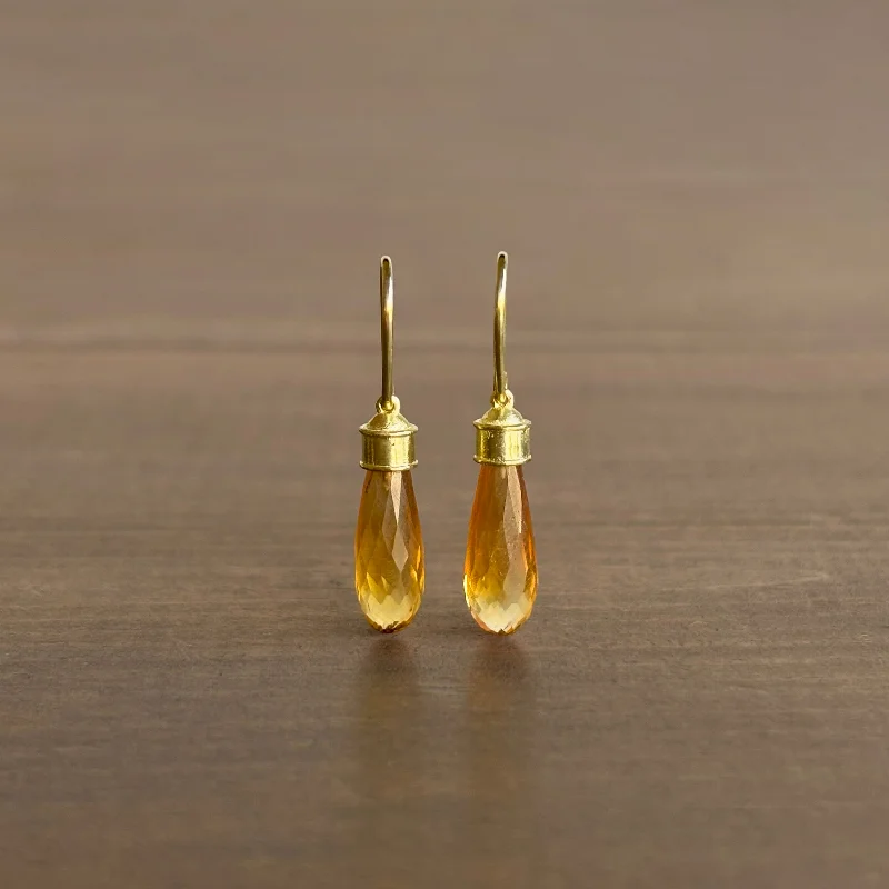 Women's gold earrings-Citrine Briolette Etruscan Drop Earrings