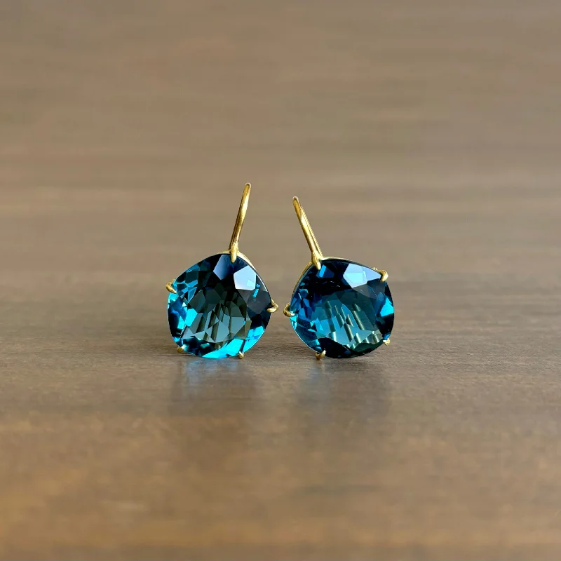 Women's vintage-inspired earrings-Asymmetrical London Blue Topaz Petal Earrings