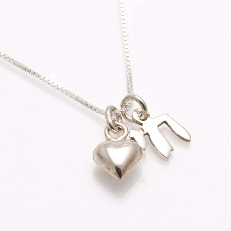 High-end women's necklaces-Sterling Silver Chai Heart Charm Necklace