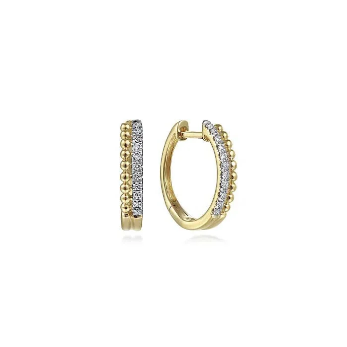 Women's rose gold earrings-Gabriel & Co. Bujukan Pavé Diamond Huggie Earrings in 14K Yellow Gold