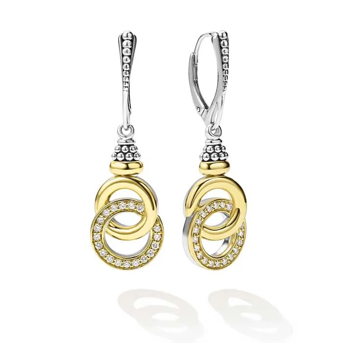 Women's diamond earrings-LAGOS Interlocking Diamond Drop Earrings in 18K Yellow Gold and Sterling Silver