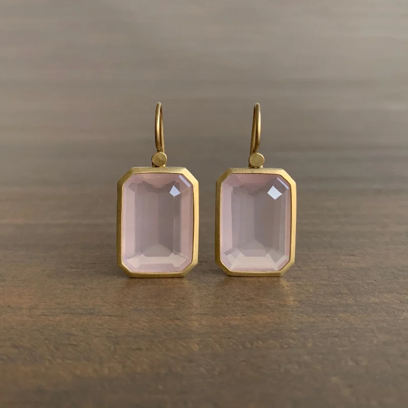 Women's alloy earrings-Emerald Cut Rose Quartz Earrings