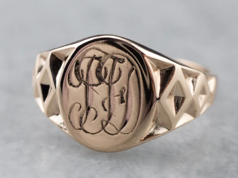 Women's fashion rings-Antique Monogram "TFD" Signet Ring