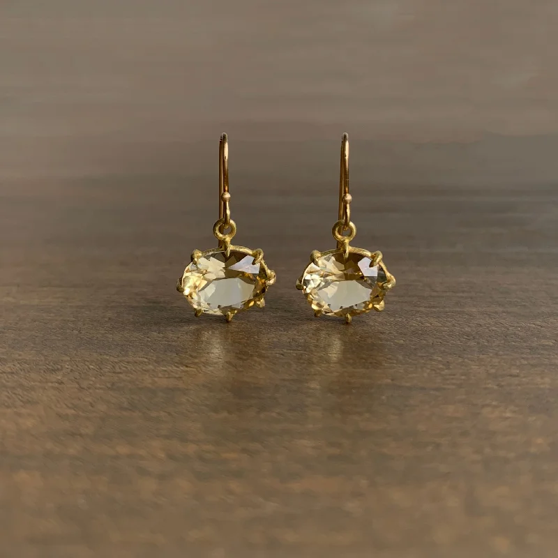 Women's photo earrings-Small Faceted Oval Champagne Citrine Earrings