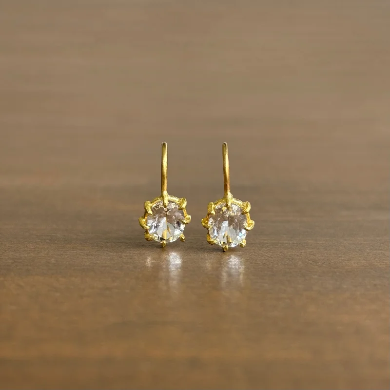 Women's gold earrings-Mini Oval White Topaz Stationary Earrings