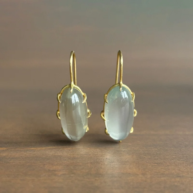 Women's leather earrings-Oval Sage Moonstone Cabochon Earrings