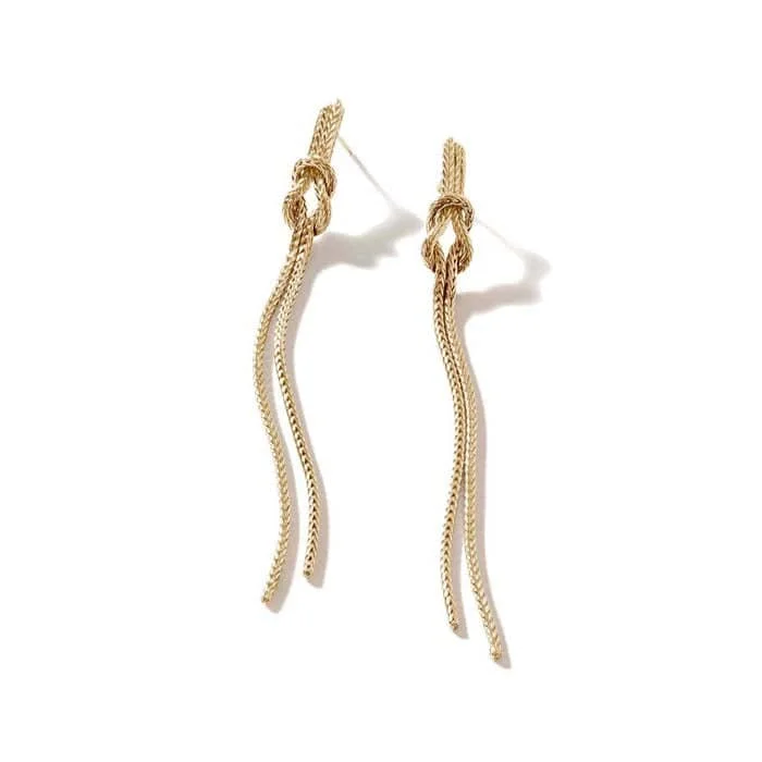 Vintage women's earrings-John Hardy Manah Classic Chain Love Knot Drop Earrings in 14K Yellow Gold