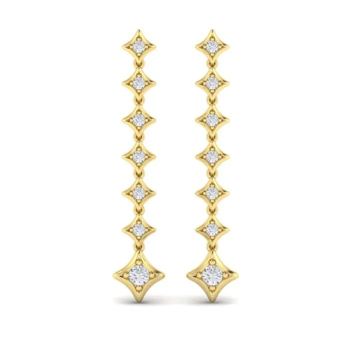 Women's ear cuffs-Vlora "Estrella Collection" Diamond Vlora Star Long Drop Earrings in 14K Yellow Gold