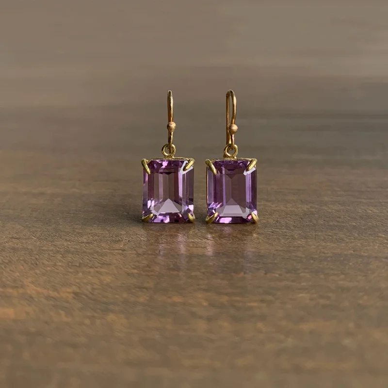 Women's friendship earrings-Small Emerald Cut Lavender Amethyst Earrings