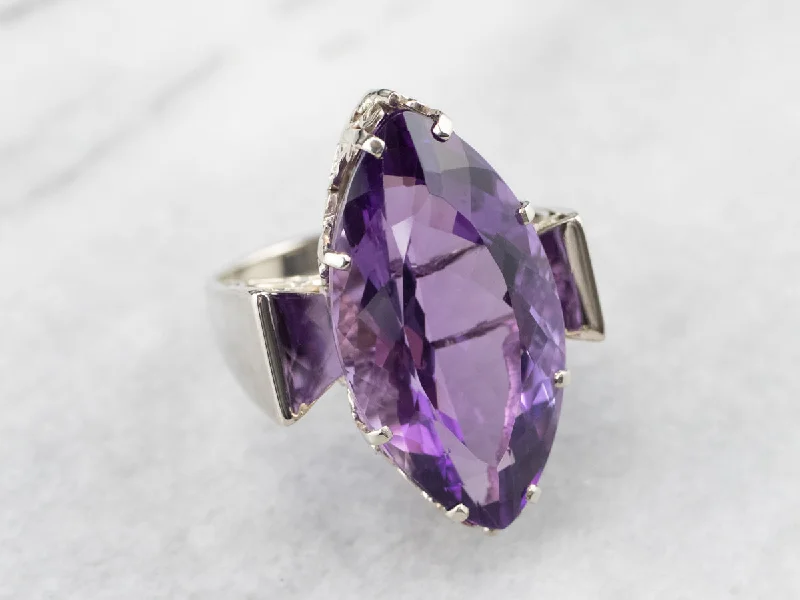 Designer women's rings-Marquise Cut Amethyst Cocktail Ring