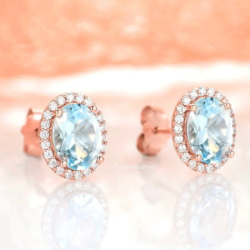 Women's Valentine's Day earrings-Iris Aquamarine Earrings- 14k Rose Gold Vermeil