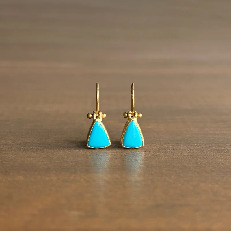 Women's wedding earrings-Petite Sleeping Beauty Turquoise Triangle Earrings with Clasps