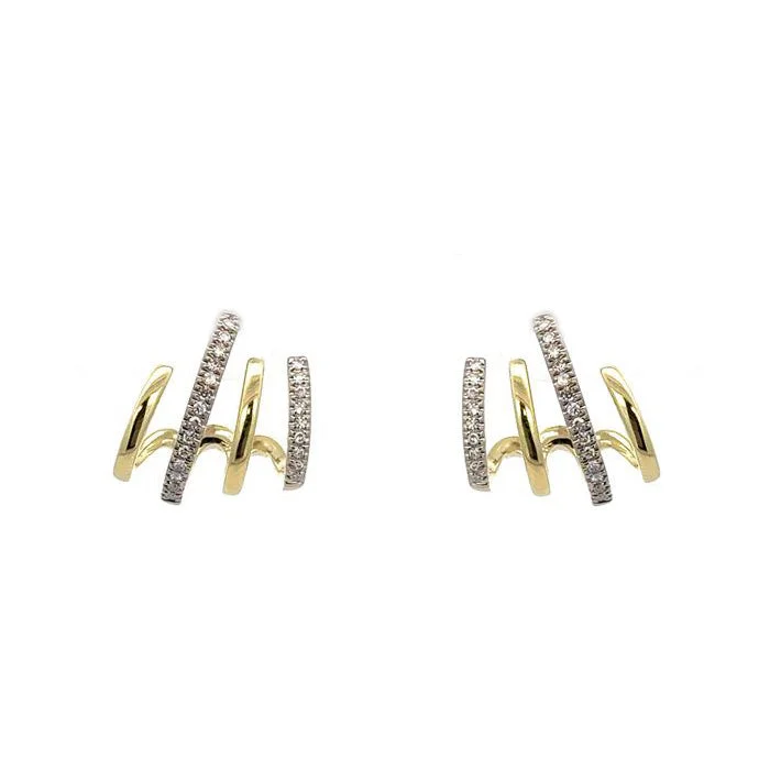 Women's nickel-free earrings-Mountz Collection 4-Row Huggie Earrings in 14K Yellow and White Gold