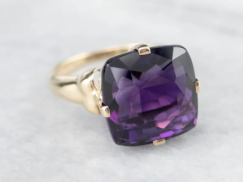 Women's moon phase rings-Amethyst Statement Ring in Yellow Gold