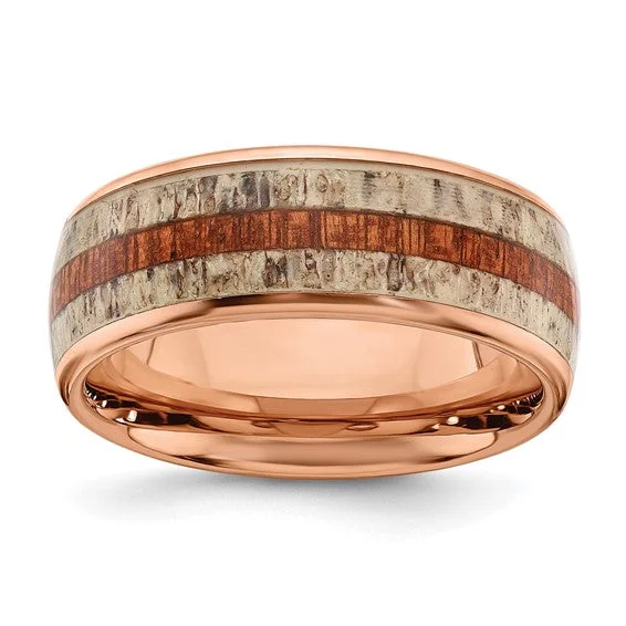 Women's Valentine's Day rings-Stainless Steel, Wood & Deer Antler Ring