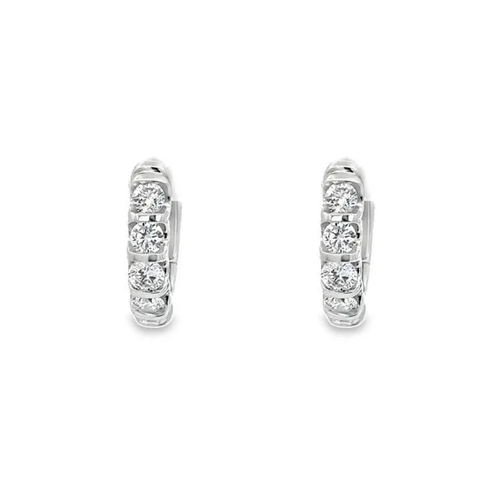 Women's Mother's Day earrings-Mountz Collection 1CTW Diamond Huggie Earring in 14K White Gold