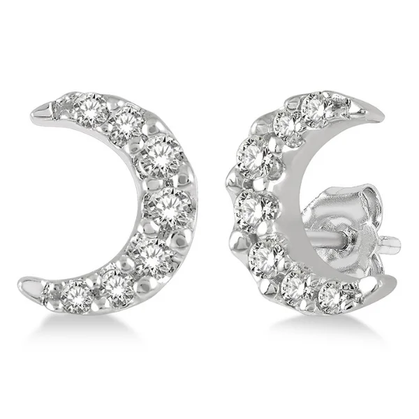 Women's alloy rings-1/10 ctw Crescent Moon Round Cut Diamond Petite Fashion Earring in 10K White Gold