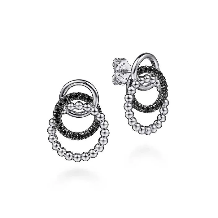 Women's personalized earrings-Gabriel & Co. Black Spinel Bujukan Link Stud Earrings in Sterling Silver