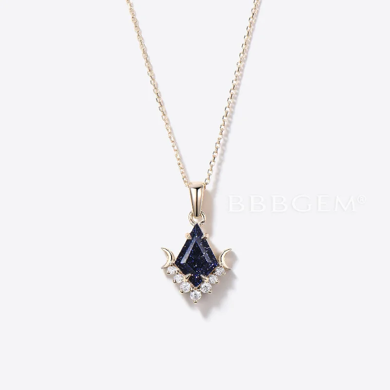 Women's ruby necklaces-Kite Cut Galaxy Blue Sandstone Necklace Moon Cluster Diamond Pendant