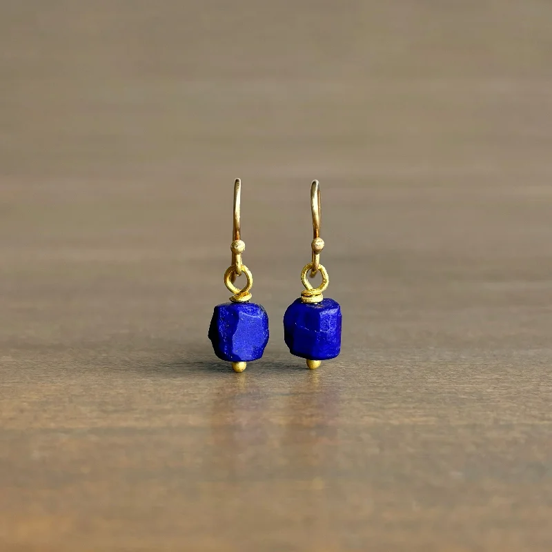 Women's sun earrings-Lapis Bead Drop Earrings