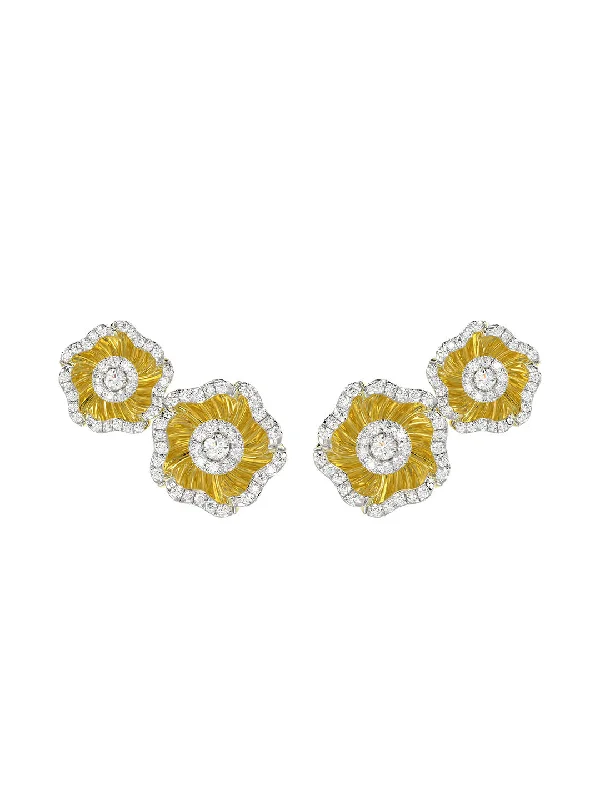 Luxury women's earrings-Halo Flower Yellow Gold Earrings