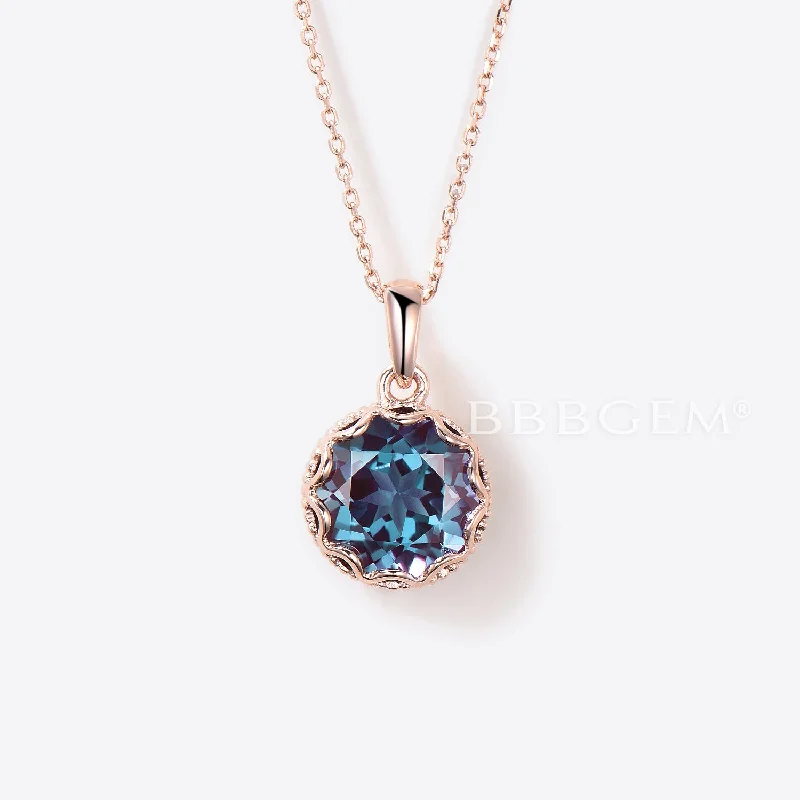 Women's crystal necklaces-3CT Round Cut Color-change Alexandrite Pendant Solitaire Necklace