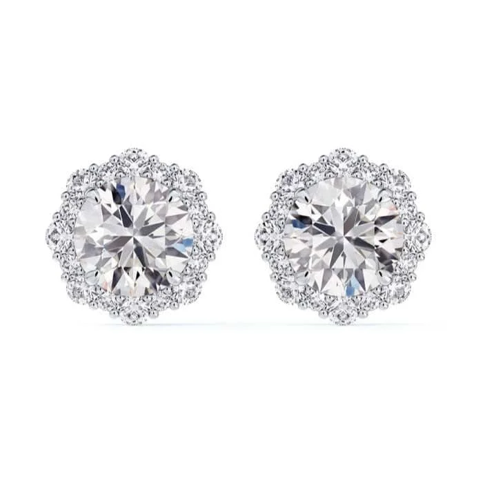 Women's healing crystal earrings-De Beers Forevermark Center of My Universe Floral Halo Stud Earrings in 18K White Gold