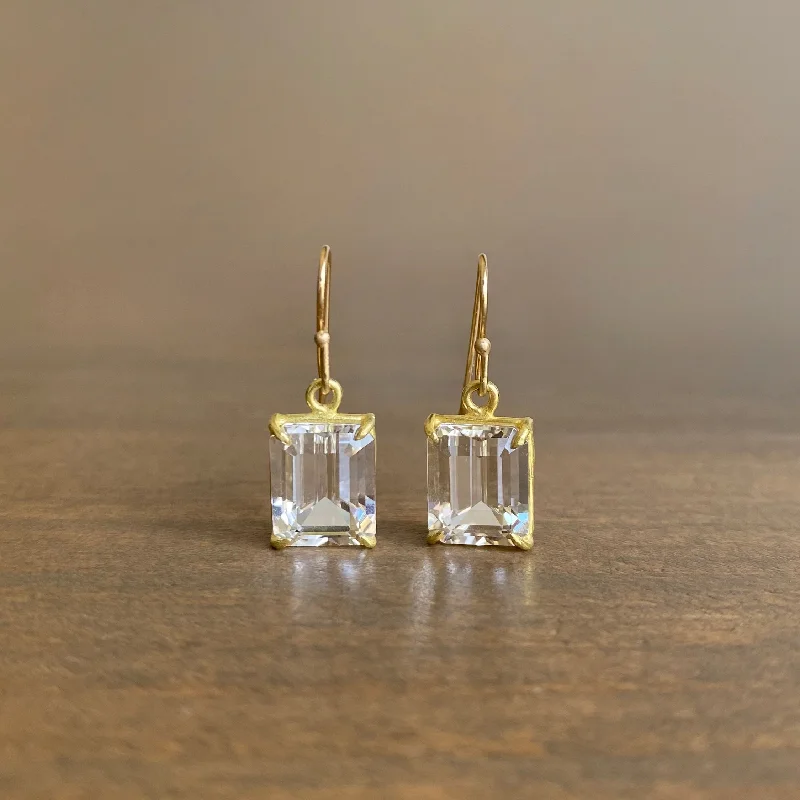 Women's celestial earrings-Small Emerald Cut White Topaz Earrings