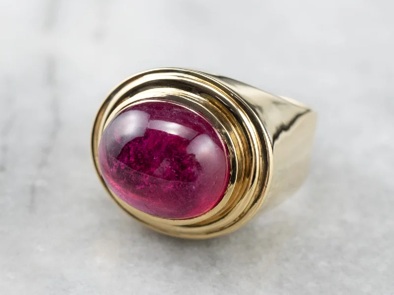 Women's eternity rings-Hot Pink Tourmaline Cabochon Ring