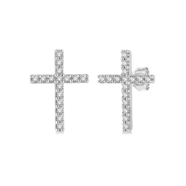 Women's fingerprint rings-1/10 ctw Cross Round Cut Diamond Petite Fashion Earring in 10K White Gold